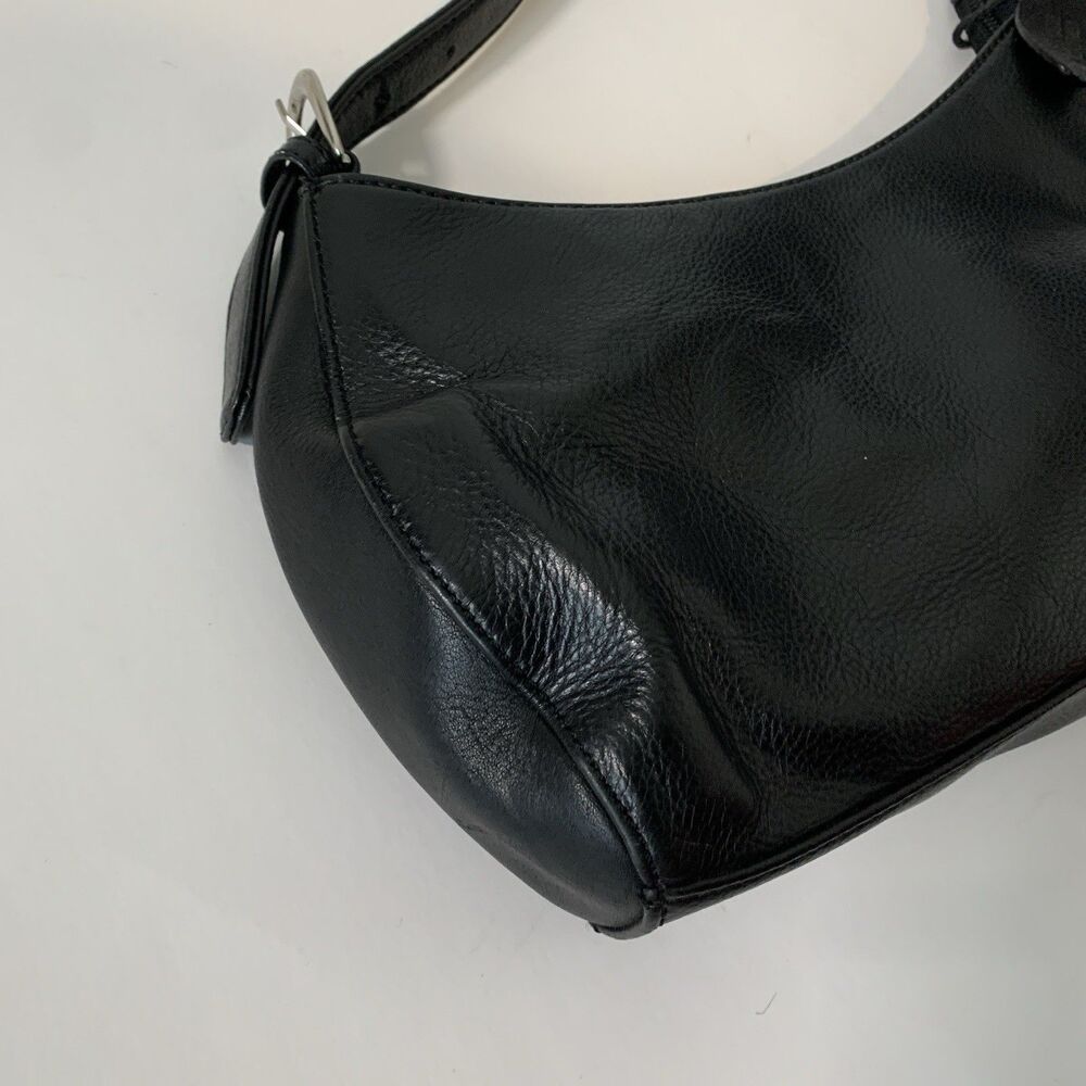 Vtg Rolfs Shoulder Bag Black Leather Purse Zipper Y2K Clean New Money Quiet Lux - Picture 2 of 13